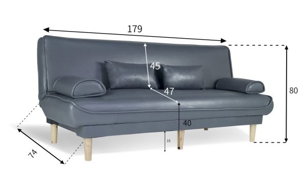 Cecelia Leather Aire 3 seater Sofa Bed (Grey)